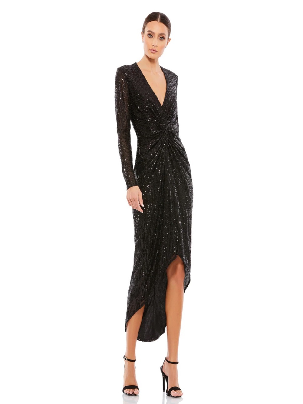 Mac Duggal Black Sequin Midi Dress Size 4 NWT Wedding Cocktail Evening Formal